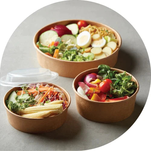 Kraft Deli Bowls Disposable Round Kraft Salad Bowls & Reusable Lids  Takeaway Box