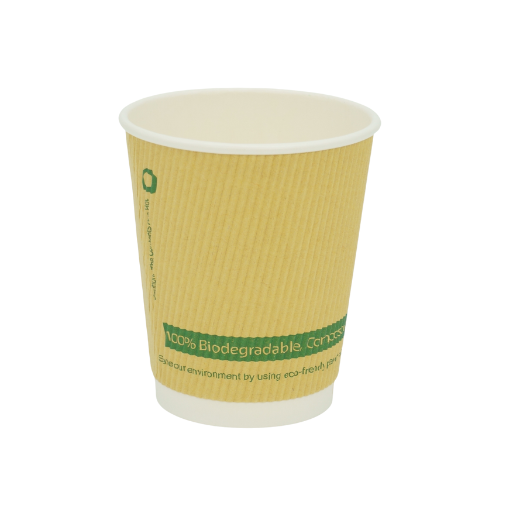 8oz Plastic Free Lining Compostable Kraft Ripple Wrap Paper Coffee Cup