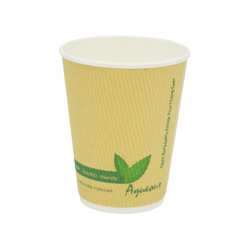 12oz Plastic Free Lining Compostable Kraft Ripple Wrap Paper Coffee Cup
