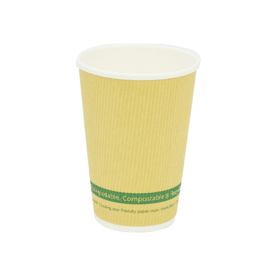 16oz Plastic Free Lining Compostable Kraft Ripple Wrap Paper Coffee Cup