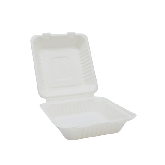 8" Bagasse Clamshell Lunch Box