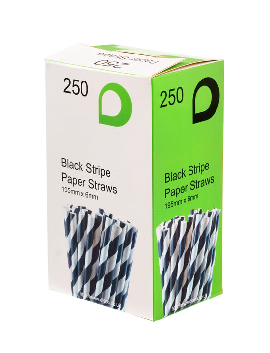 Black Striped Paper Straw