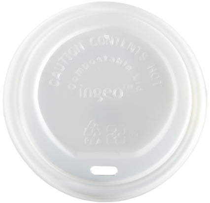 Compostable White 10-16oz  Domed Sip-thru Lid (10x100)