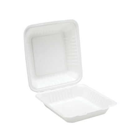9" Bagasse Clamshell Meal Box