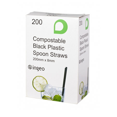 Displast Compostable Black PLA Spoon Straws