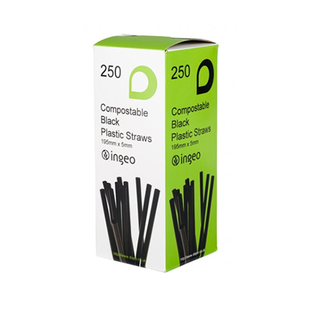 Displast Compostable Black PLA Bendy Straws
