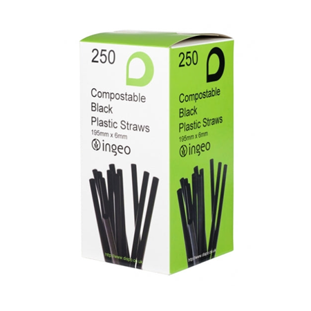 Displast Compostable Jumbo Black PLA Bendy Straws